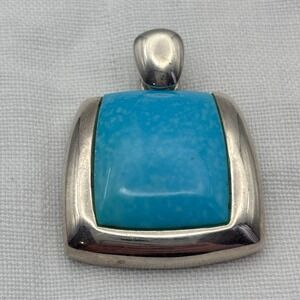 Turquoise 925 Sterling Silver Pendant SX Designer 1.5"